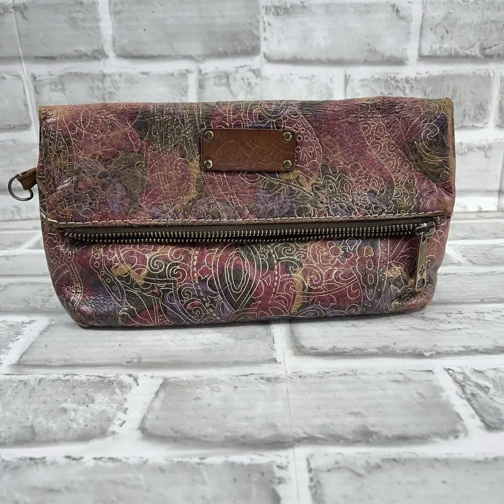 Patricia Nash Foldover Floral Embossed Leather Wristlet Clutch Handbag